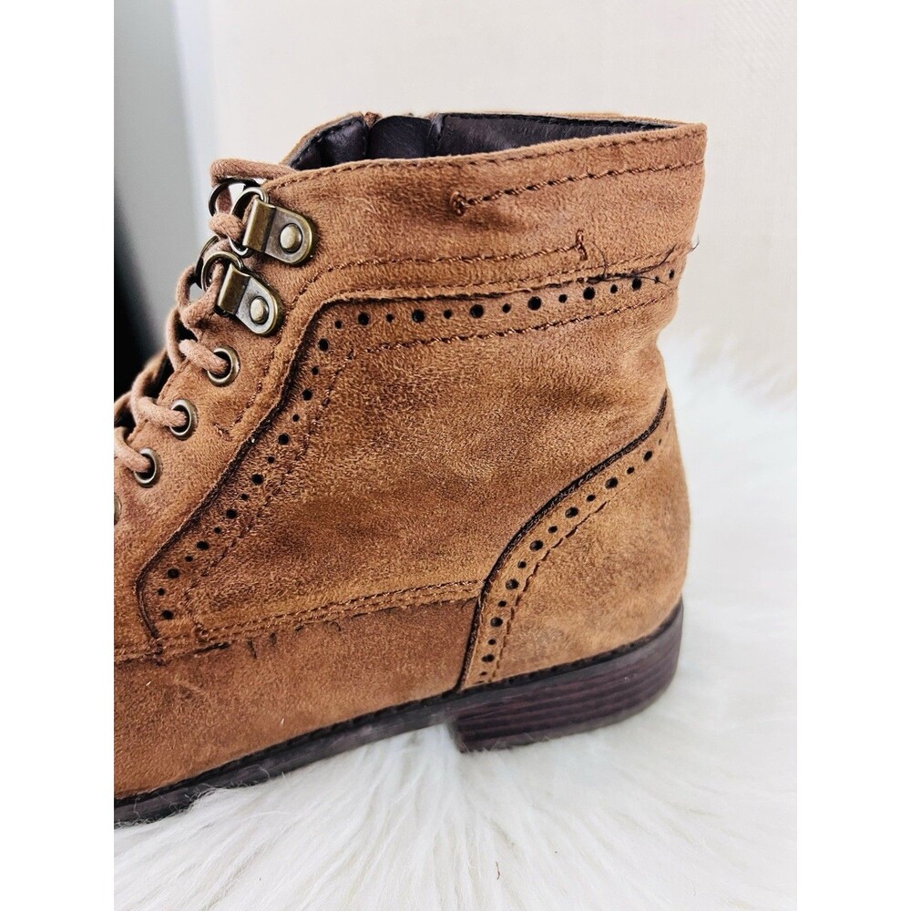 White Mountain Tate Womens Ankle Boots Tobacco Suedette Lace Up Side Zip 7M - Picture 3 of 9